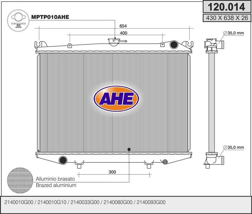 AHE 120.014 Radiator, engine cooling 120014: Buy near me in Poland at 2407.PL - Good price!