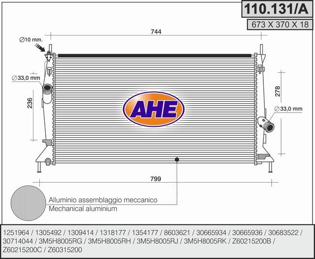 AHE 110.131/A Radiator, engine cooling 110131A: Buy near me in Poland at 2407.PL - Good price!
