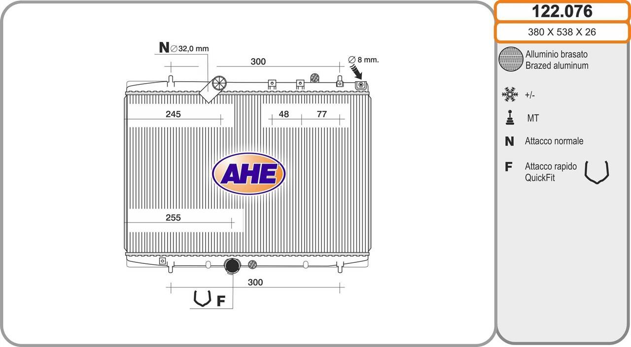 AHE 122.076 Radiator, engine cooling 122076: Buy near me in Poland at 2407.PL - Good price!