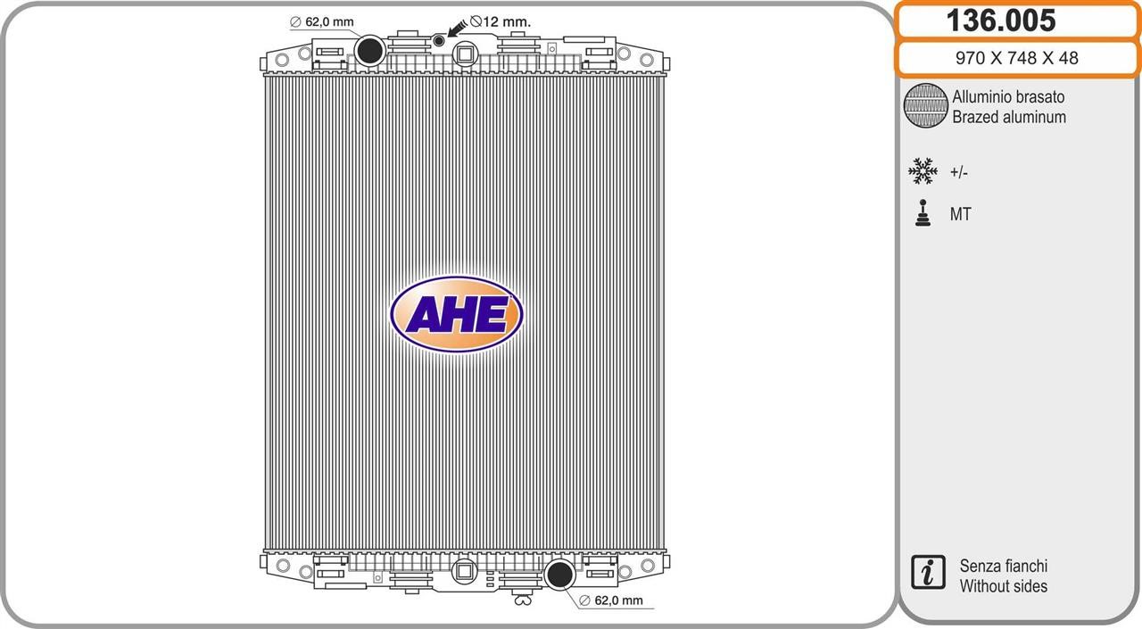 AHE 136.005 Radiator, engine cooling 136005: Buy near me in Poland at 2407.PL - Good price!