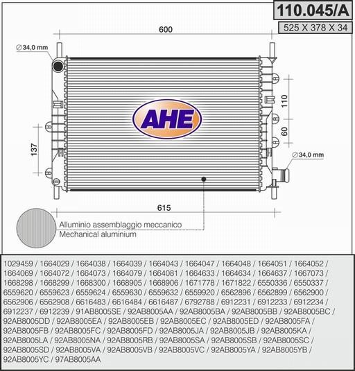 AHE 110.045/A Radiator, engine cooling 110045A: Buy near me in Poland at 2407.PL - Good price!