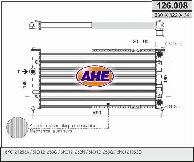 AHE 126.008 Radiator, engine cooling 126008: Buy near me in Poland at 2407.PL - Good price!