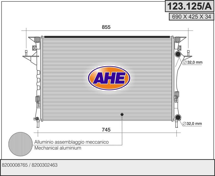 AHE 123.125/A Radiator, engine cooling 123125A: Buy near me in Poland at 2407.PL - Good price!