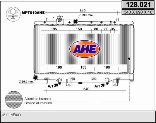 AHE 128.021 Radiator, engine cooling 128021: Buy near me in Poland at 2407.PL - Good price!