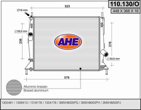 AHE 110.130/O Радиатор охлаждения двигателя 110130O: Отличная цена - Купить в Польше на 2407.PL!