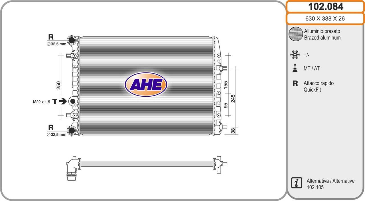 AHE 102.084 Radiator, engine cooling 102084: Buy near me in Poland at 2407.PL - Good price!