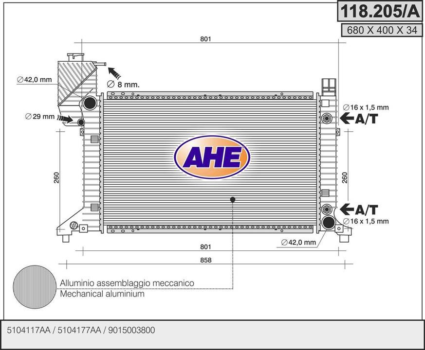 AHE 118.205/A Radiator, engine cooling 118205A: Buy near me in Poland at 2407.PL - Good price!
