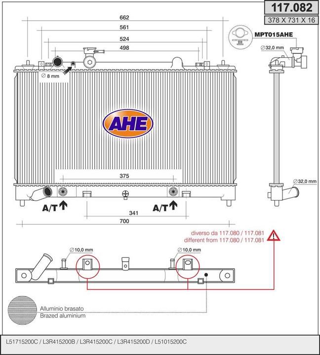 AHE 117.082 Radiator, engine cooling 117082: Buy near me in Poland at 2407.PL - Good price!