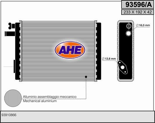 AHE 93596/A Heat exchanger, interior heating 93596A: Buy near me in Poland at 2407.PL - Good price!