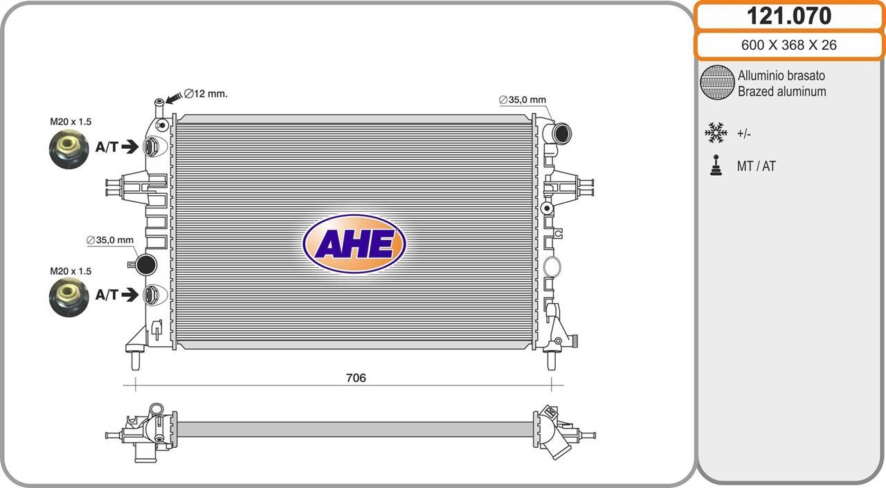 AHE 121.070 Radiator, engine cooling 121070: Buy near me in Poland at 2407.PL - Good price!