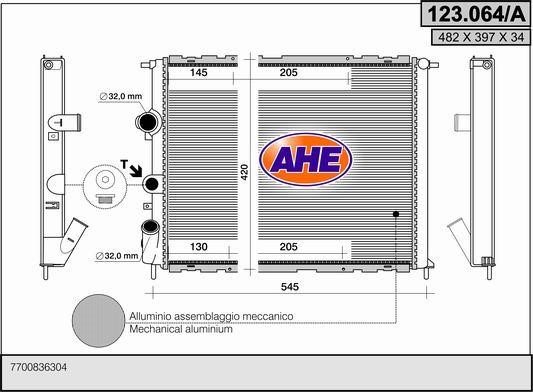 AHE 123.064/A Radiator, engine cooling 123064A: Buy near me in Poland at 2407.PL - Good price!