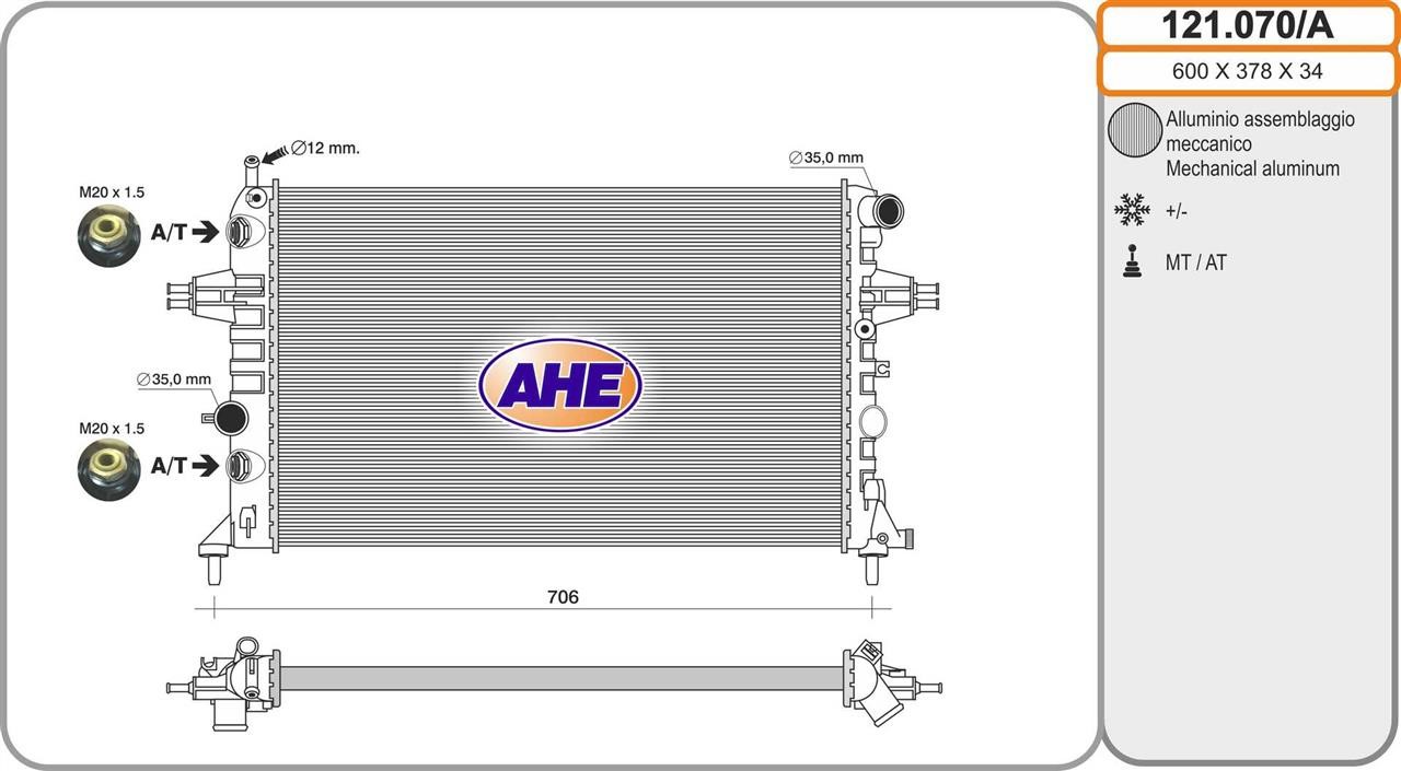 AHE 121.070/A Radiator, engine cooling 121070A: Buy near me in Poland at 2407.PL - Good price!