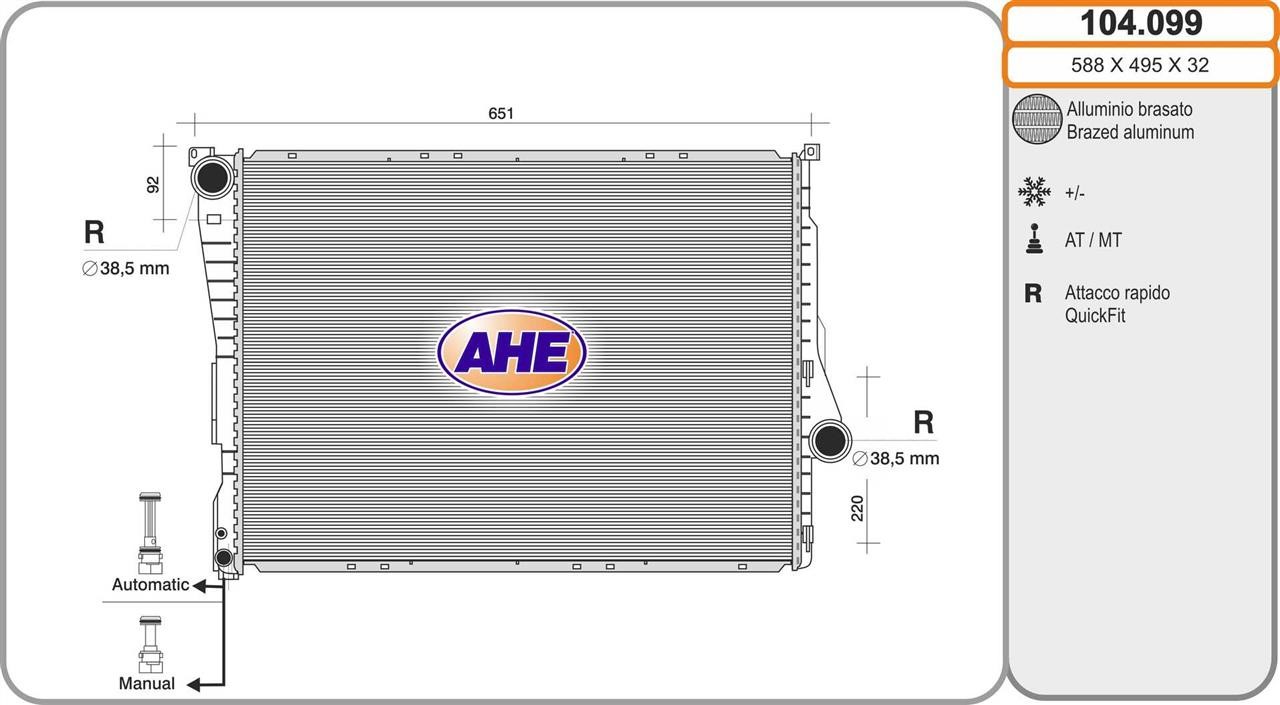 AHE 104.099 Radiator, engine cooling 104099: Buy near me in Poland at 2407.PL - Good price!
