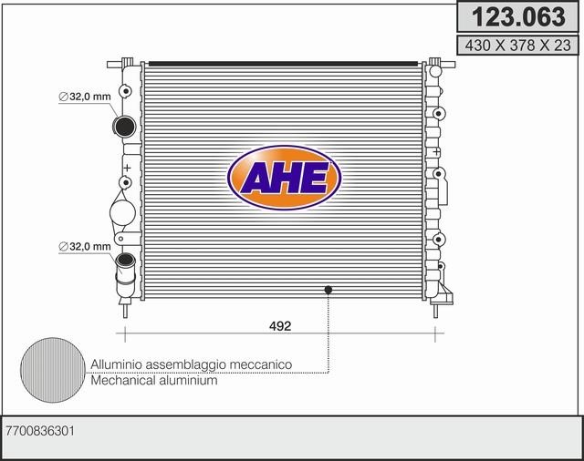 AHE 123.063 Radiator, engine cooling 123063: Buy near me in Poland at 2407.PL - Good price!