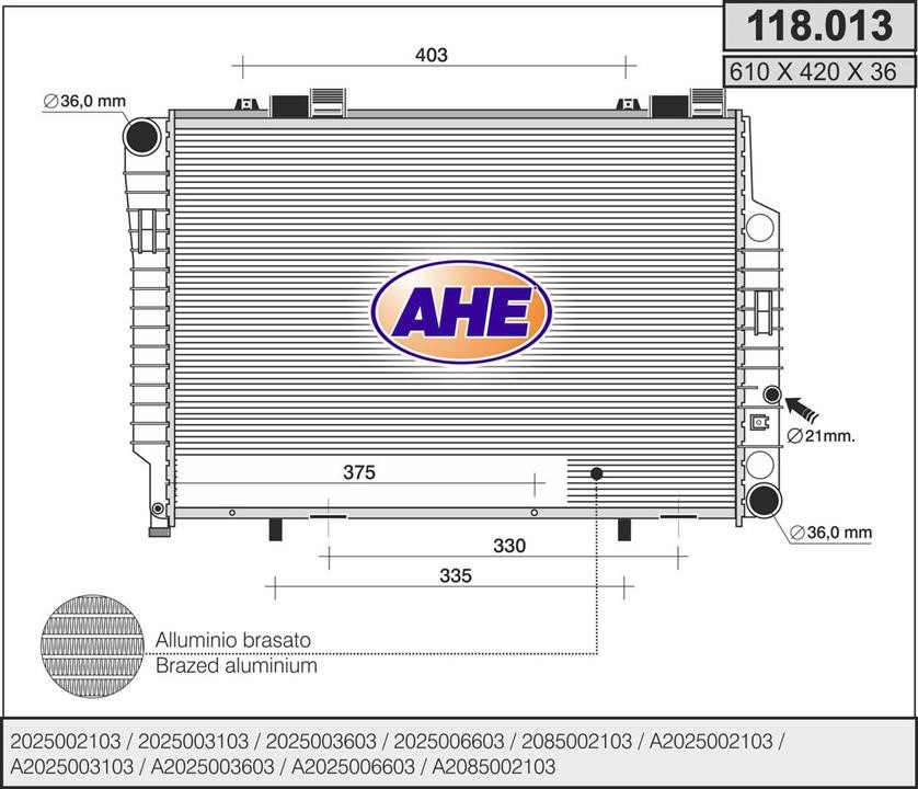 AHE 118.013 Radiator, engine cooling 118013: Buy near me in Poland at 2407.PL - Good price!