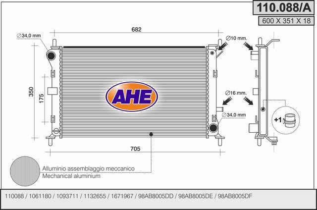 AHE 110.088/A Radiator, engine cooling 110088A: Buy near me in Poland at 2407.PL - Good price!