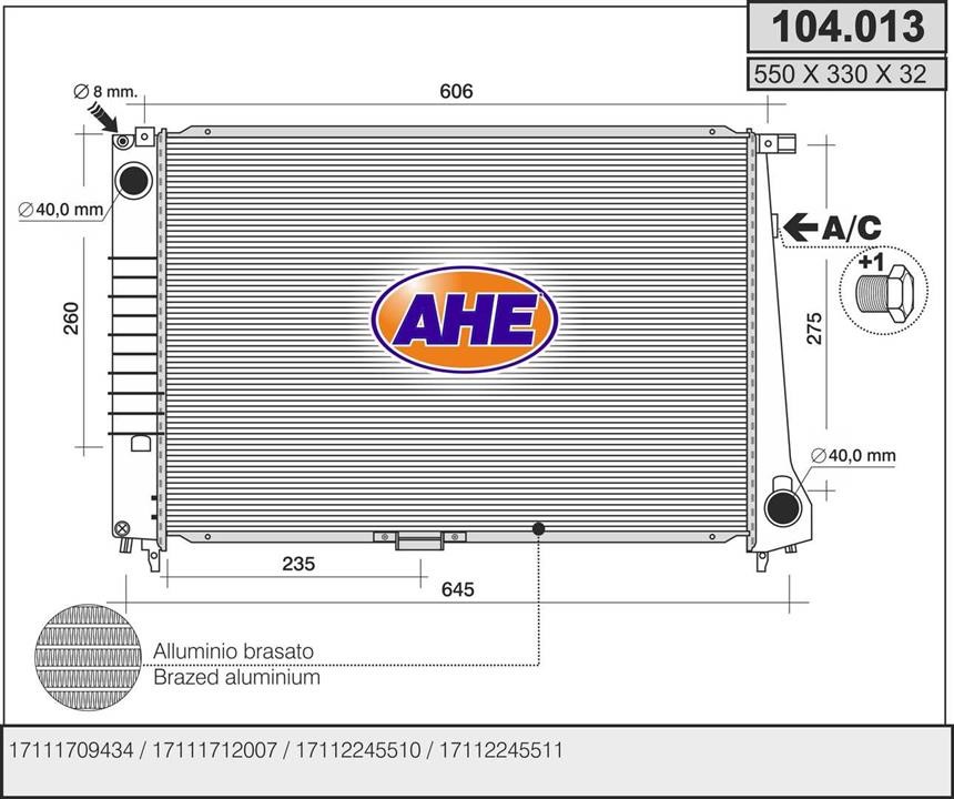 AHE 104.013 Radiator, engine cooling 104013: Buy near me in Poland at 2407.PL - Good price!
