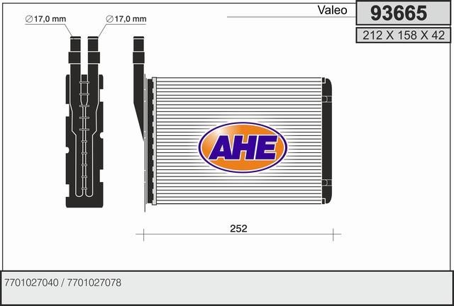 AHE 93665 Heat exchanger, interior heating 93665: Buy near me in Poland at 2407.PL - Good price!