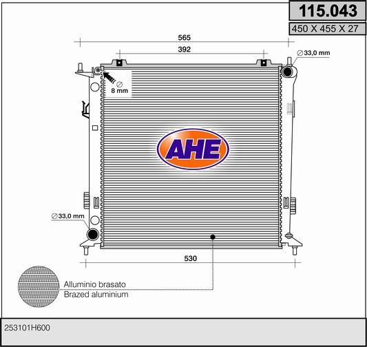 AHE 115.043 Radiator, engine cooling 115043: Buy near me in Poland at 2407.PL - Good price!