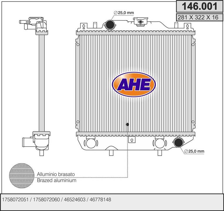 AHE 146.001 Radiator, engine cooling 146001: Buy near me in Poland at 2407.PL - Good price!