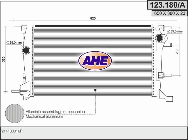 AHE 123.180/A Radiator, engine cooling 123180A: Buy near me in Poland at 2407.PL - Good price!