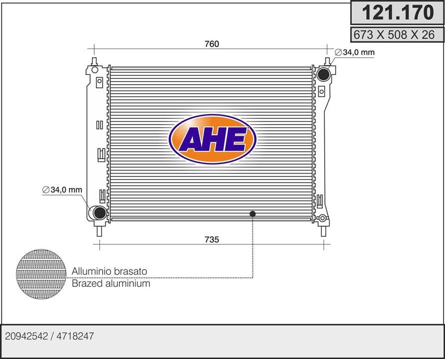 AHE 121170 Radiator, engine cooling 121170: Buy near me in Poland at 2407.PL - Good price!