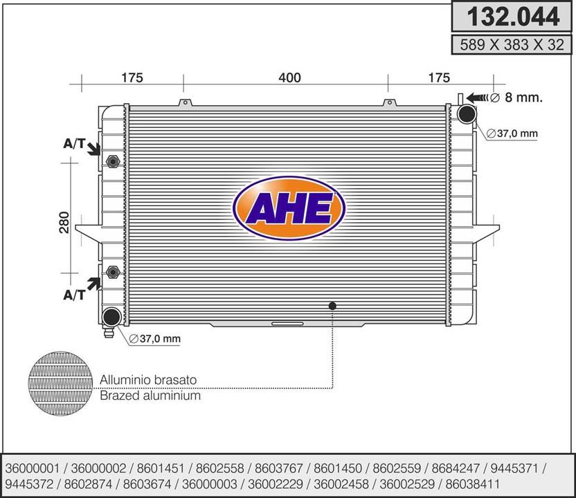 AHE 132.044 Radiator, engine cooling 132044: Buy near me in Poland at 2407.PL - Good price!