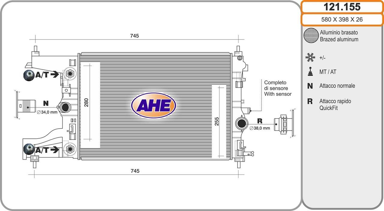 AHE 121.155 Radiator, engine cooling 121155: Buy near me in Poland at 2407.PL - Good price!