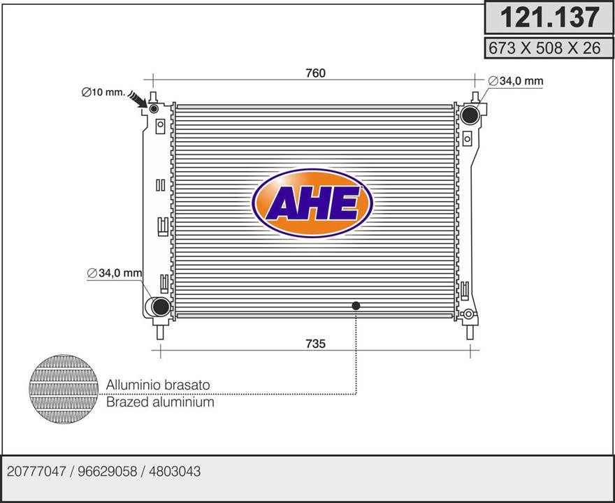 AHE 121137 Radiator, engine cooling 121137: Buy near me in Poland at 2407.PL - Good price!