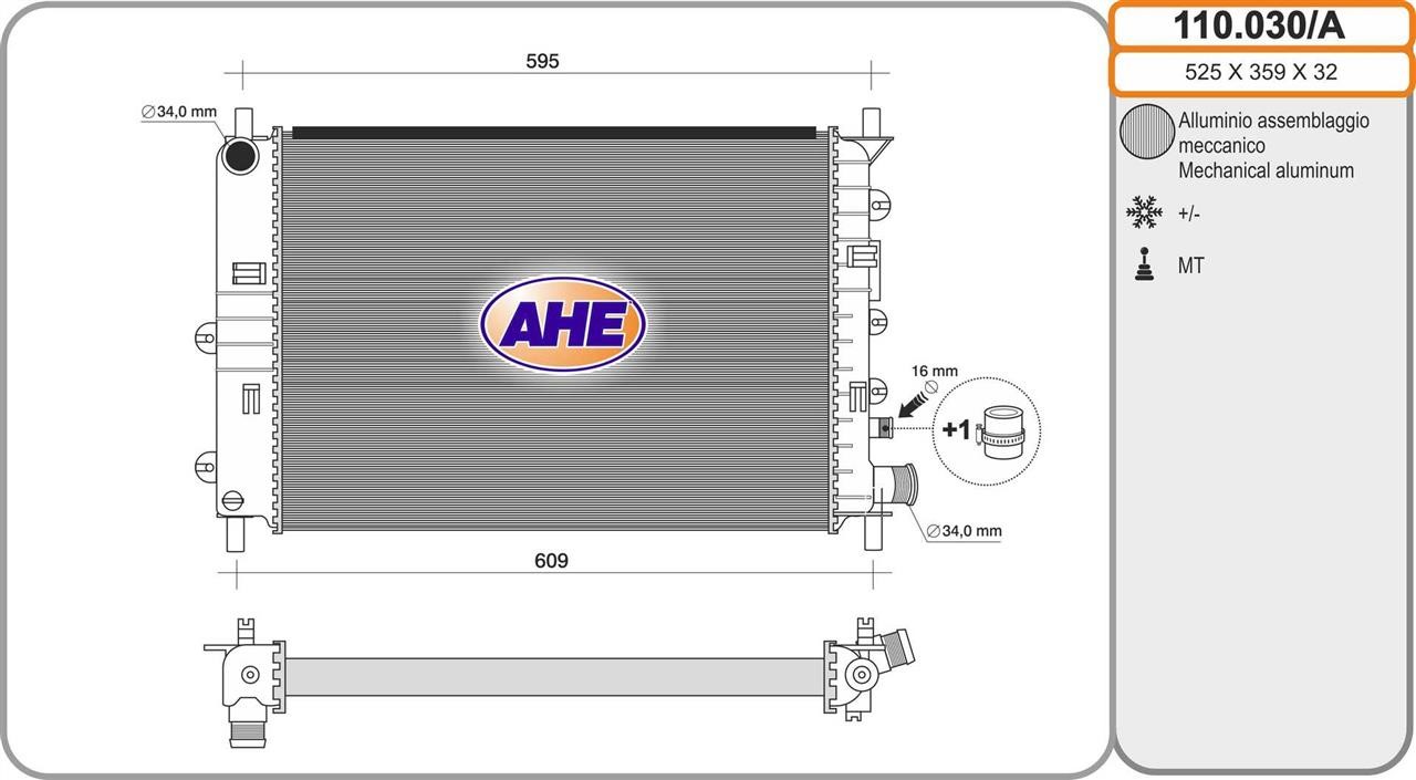 AHE 110.030/A Radiator, engine cooling 110030A: Buy near me in Poland at 2407.PL - Good price!