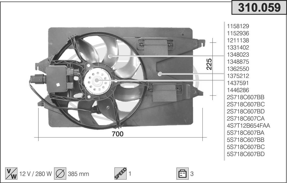 AHE 310.059 Вентилятор, система охолодження двигуна 310059: Приваблива ціна - Купити у Польщі на 2407.PL!