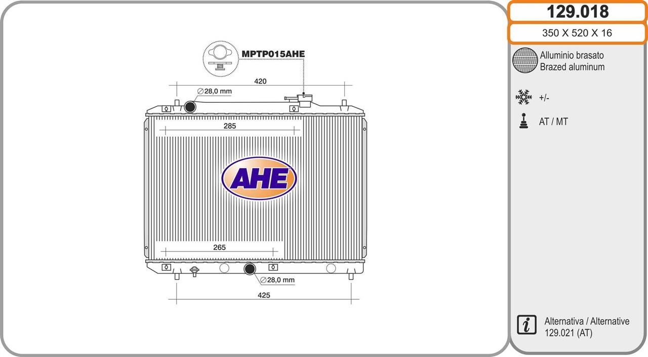 AHE 129.018 Radiator, engine cooling 129018: Buy near me in Poland at 2407.PL - Good price!