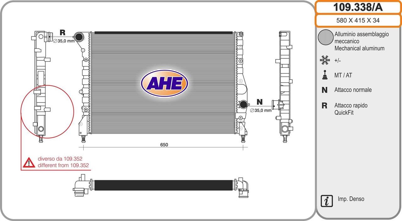 AHE 109.338/A Радіатор, система охолодження двигуна 109338A: Приваблива ціна - Купити у Польщі на 2407.PL!