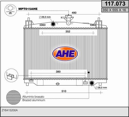 AHE 117.073 Radiator, engine cooling 117073: Buy near me in Poland at 2407.PL - Good price!