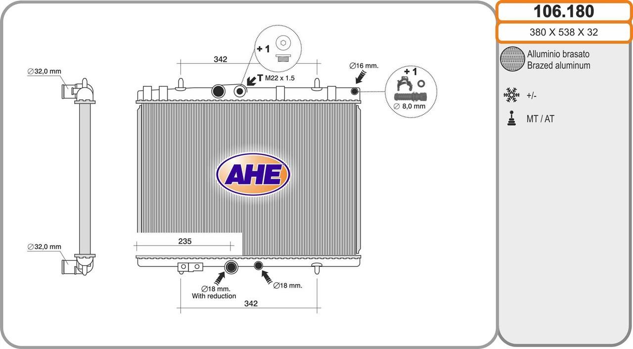 AHE 106.180 Radiator, engine cooling 106180: Buy near me in Poland at 2407.PL - Good price!