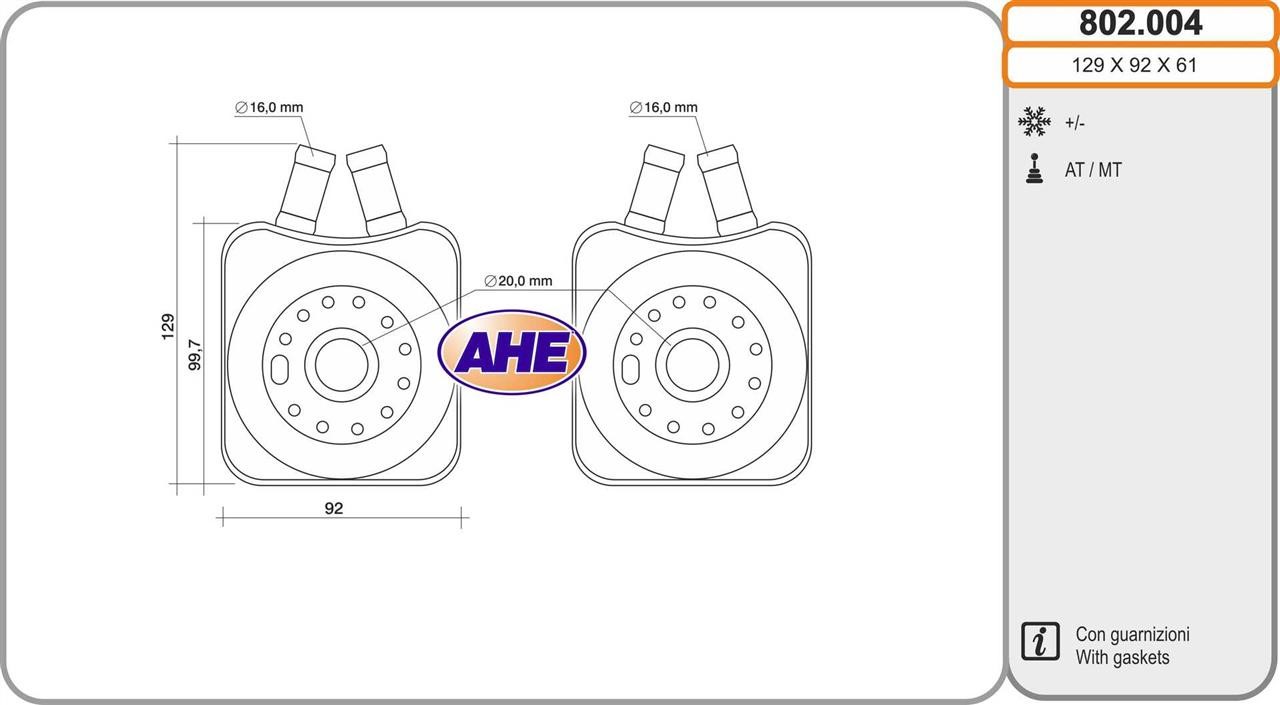 AHE 802.004 Oil Cooler, engine oil 802004: Buy near me in Poland at 2407.PL - Good price!