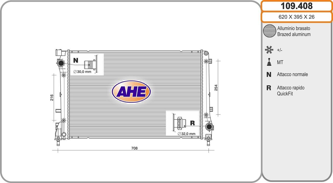 AHE 109.408 Radiator, engine cooling 109408: Buy near me in Poland at 2407.PL - Good price!