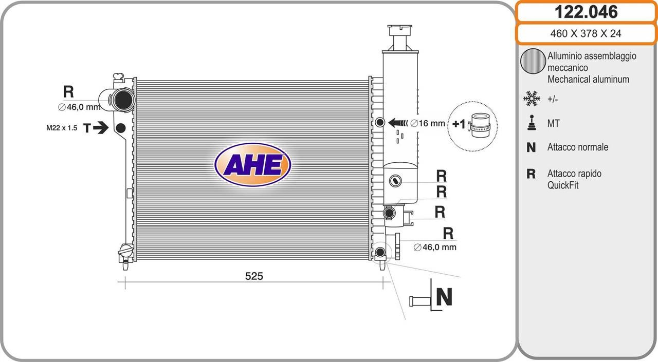 AHE 122.046 Radiator, engine cooling 122046: Buy near me in Poland at 2407.PL - Good price!