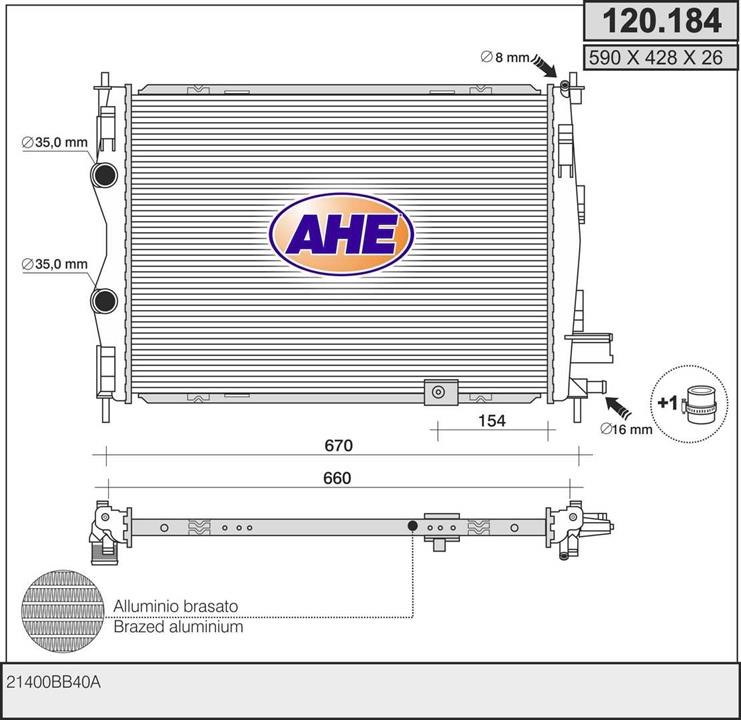 AHE 120.184 Radiator, engine cooling 120184: Buy near me in Poland at 2407.PL - Good price!
