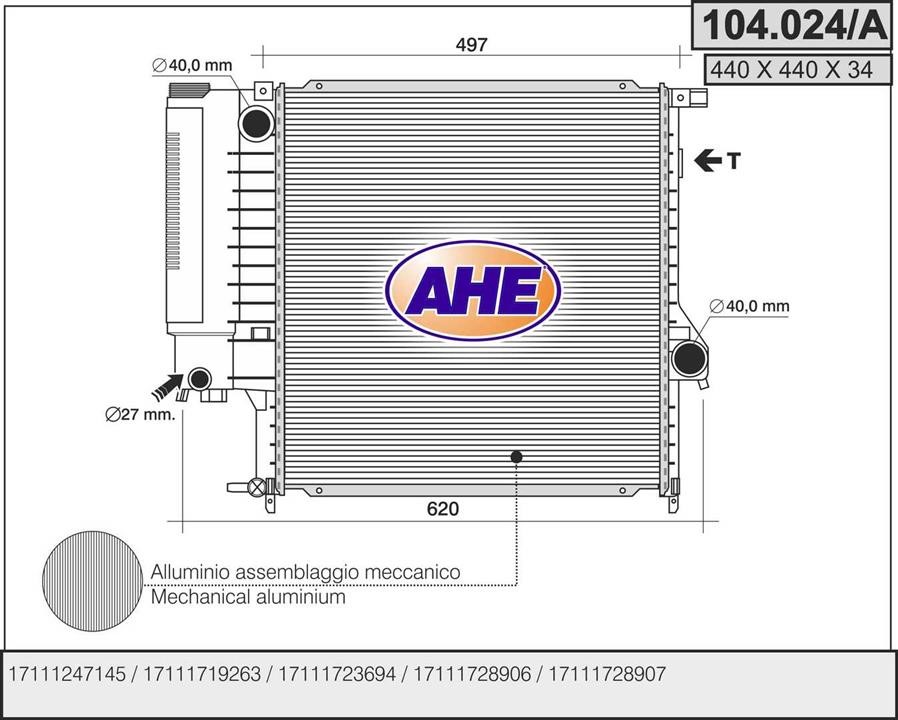 AHE 104.024/A Radiator, engine cooling 104024A: Buy near me in Poland at 2407.PL - Good price!