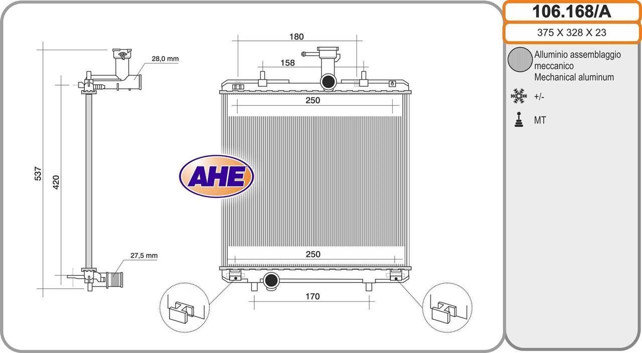 AHE 106.168/A Radiator, engine cooling 106168A: Buy near me in Poland at 2407.PL - Good price!