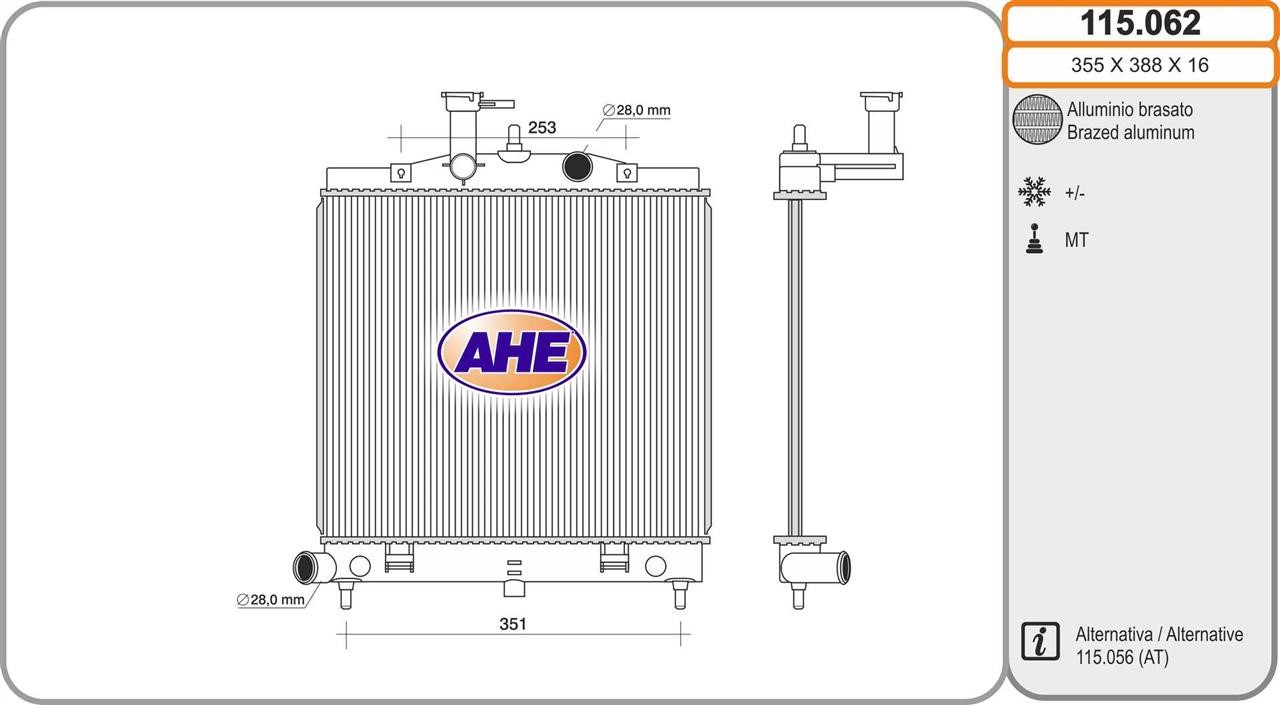 AHE 115.062 Радіатор, система охолодження двигуна 115062: Приваблива ціна - Купити у Польщі на 2407.PL!