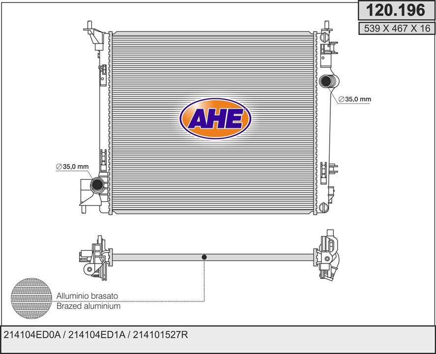 AHE 120.196 Radiator, engine cooling 120196: Buy near me in Poland at 2407.PL - Good price!