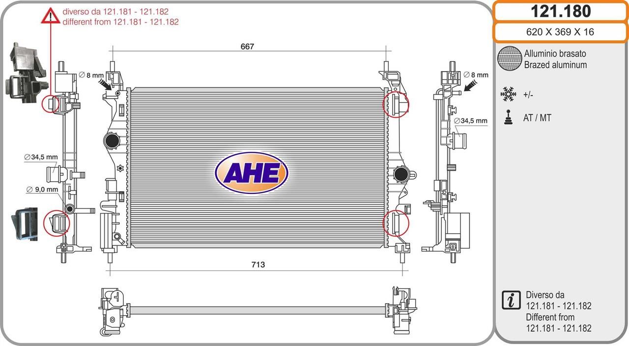 AHE 121.180 Radiator, engine cooling 121180: Buy near me in Poland at 2407.PL - Good price!