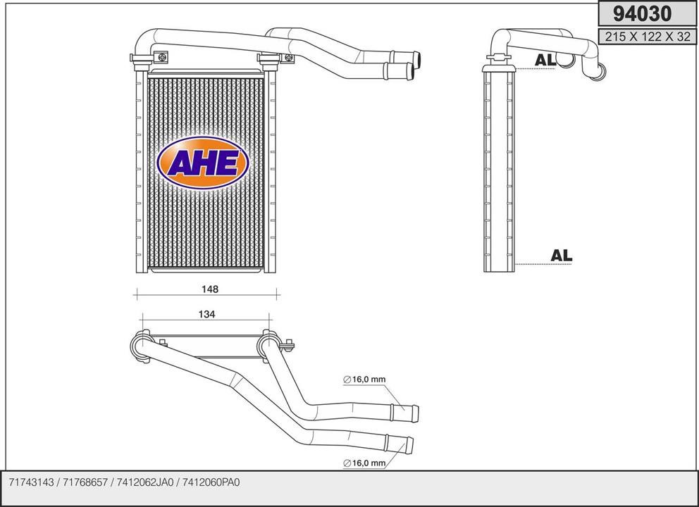 AHE 94030 Heat Exchanger, interior heating 94030: Buy near me in Poland at 2407.PL - Good price!