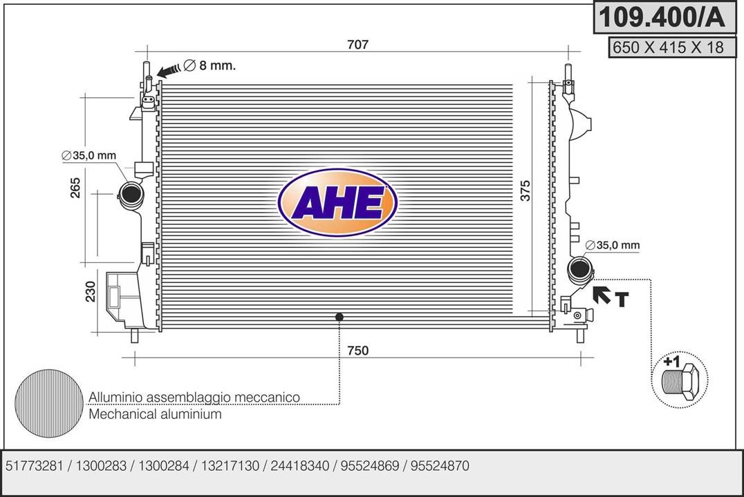 AHE 109.400/A Radiator, engine cooling 109400A: Buy near me in Poland at 2407.PL - Good price!