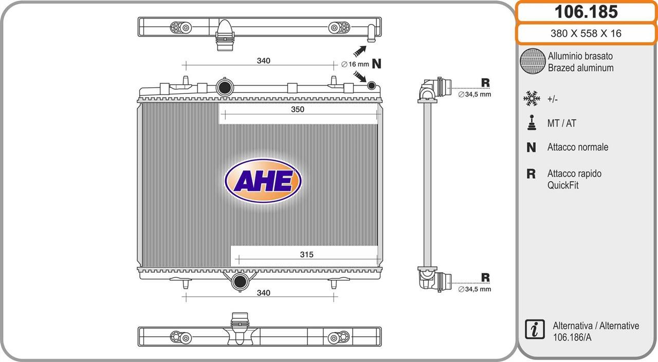 AHE 106.185 Radiator, engine cooling 106185: Buy near me in Poland at 2407.PL - Good price!