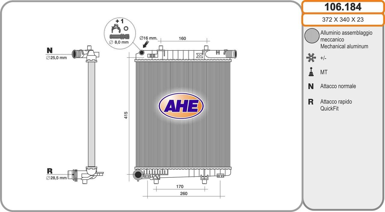 AHE 106.184 Radiator, engine cooling 106184: Buy near me in Poland at 2407.PL - Good price!
