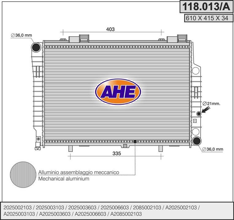AHE 118.013/A Radiator, engine cooling 118013A: Buy near me in Poland at 2407.PL - Good price!