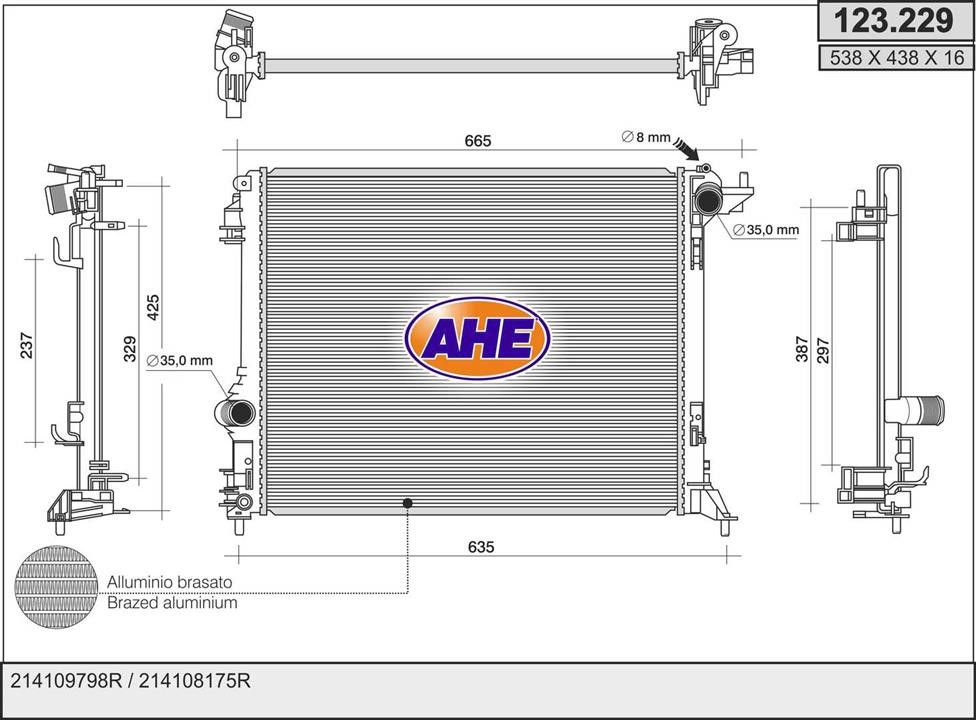 AHE 123.229 Radiator, engine cooling 123229: Buy near me in Poland at 2407.PL - Good price!
